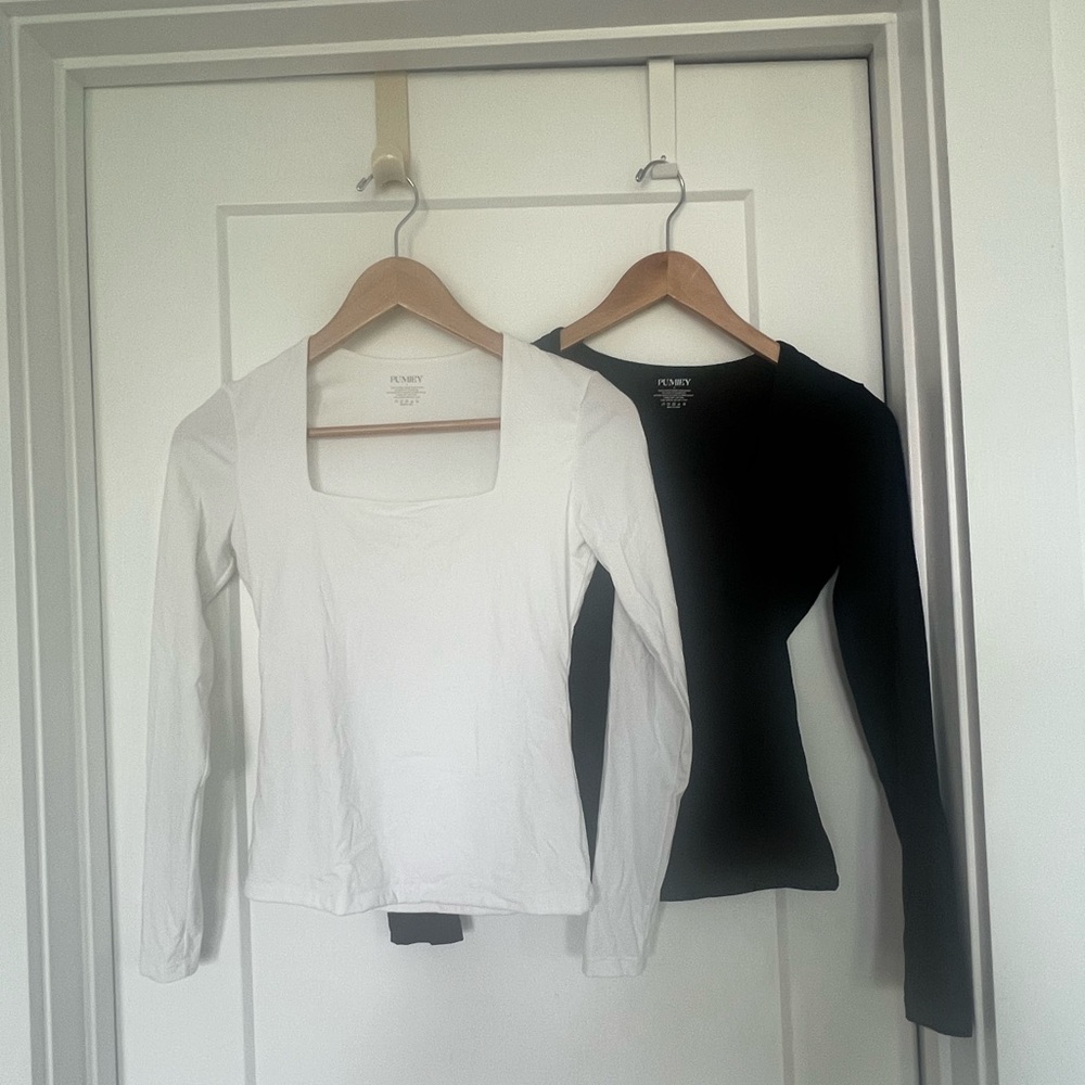 2 Pumiey Black and White Long Sleeve square neck tops for 1 price